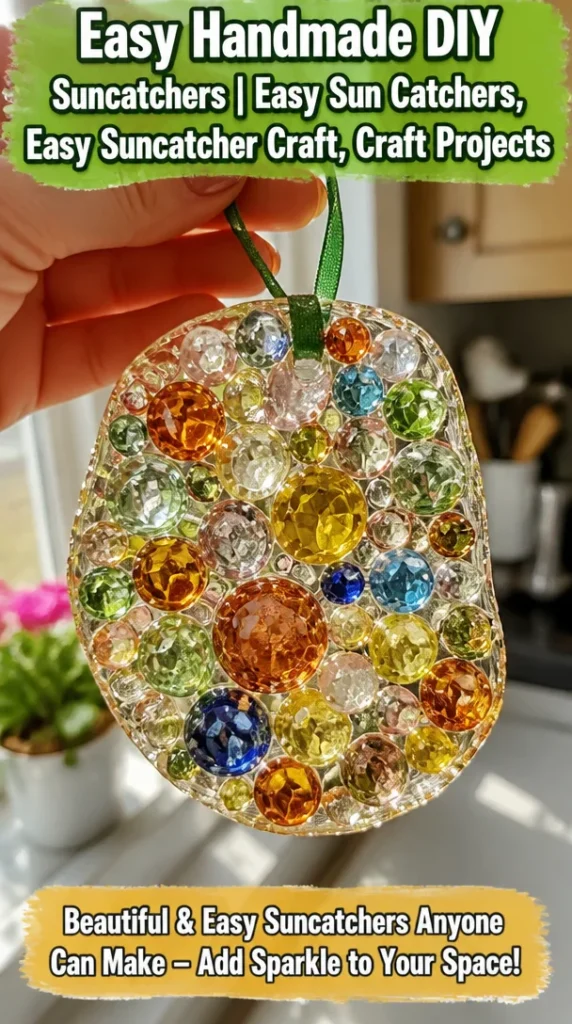 Colorful handmade DIY suncatchers hanging in the sunlight