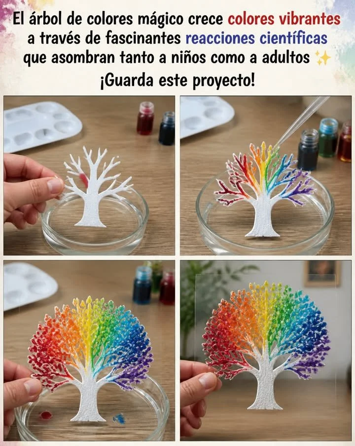 El mágico árbol de colores produce colores vibrantes mediante fascinantes reacciones científicas que sorprenden tanto a niños como a adultos ✨ ¡Conserva este proyecto!