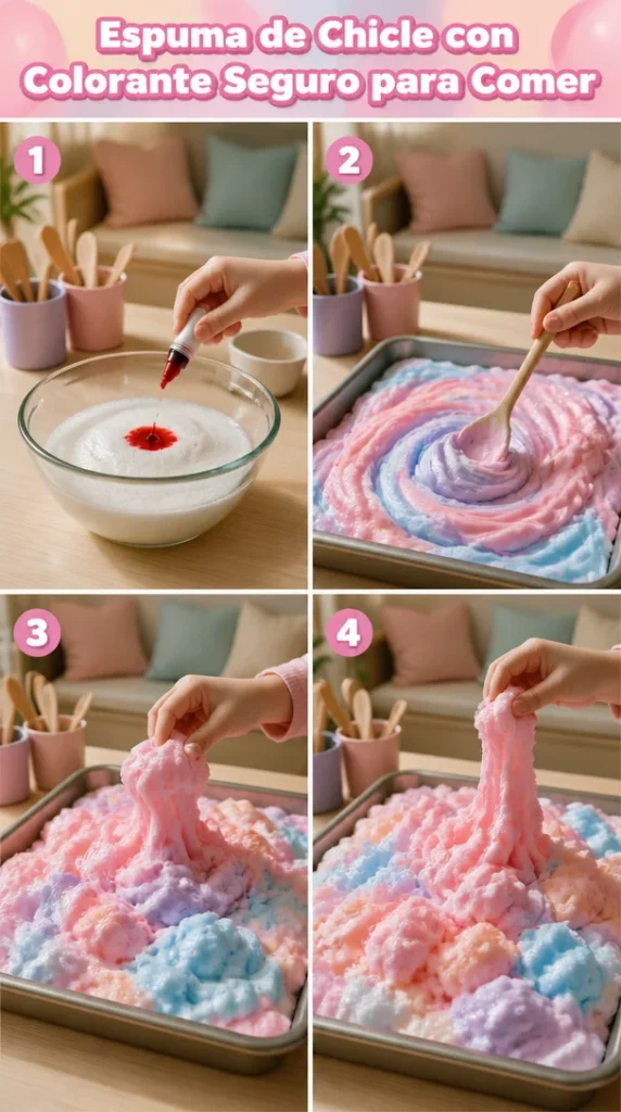 Espuma de Chicle colorida y segura para comer, perfecta para disfrutar en fiestas y eventos.
