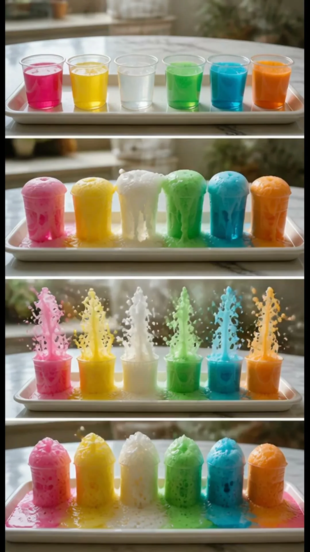Experimento científico de fuegos artificiales genera reacciones burbujeantes y coloridas que se asemejan a fuegos artificiales en miniatura ✨ Es una actividad STEM divertida que a los niños les encanta