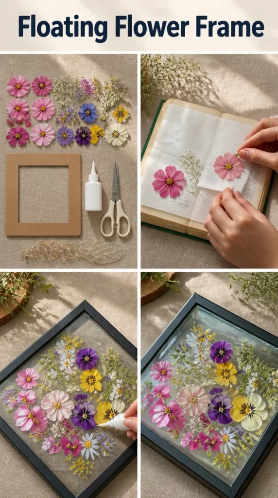 A beautiful floating flower frame showcasing vibrant flowers in a stylish display.