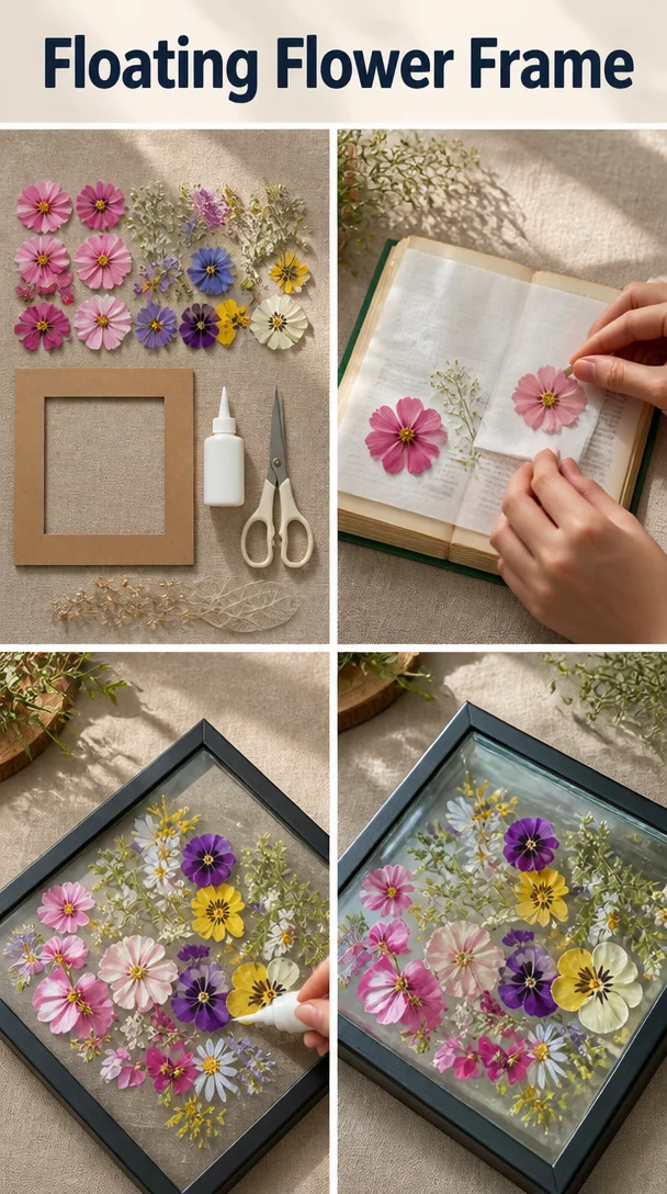 A beautiful floating flower frame showcasing vibrant flowers in a stylish display.