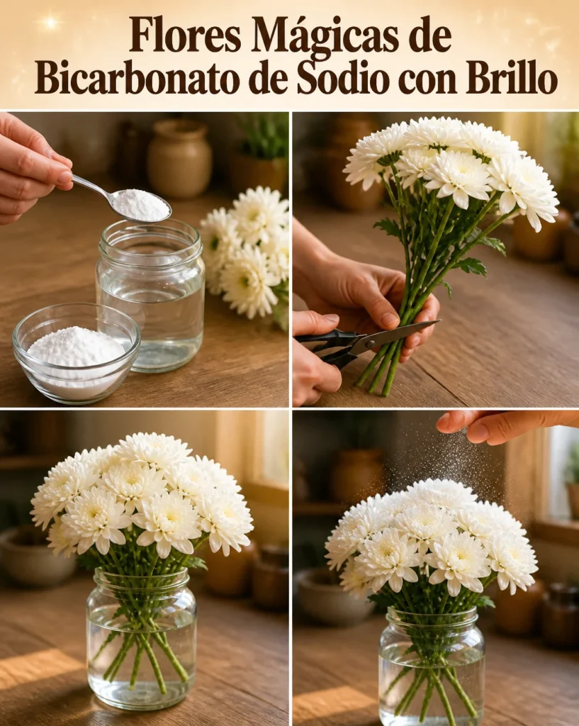 Flores Mágicas de Bicarbonato de Sodio con efecto brillante