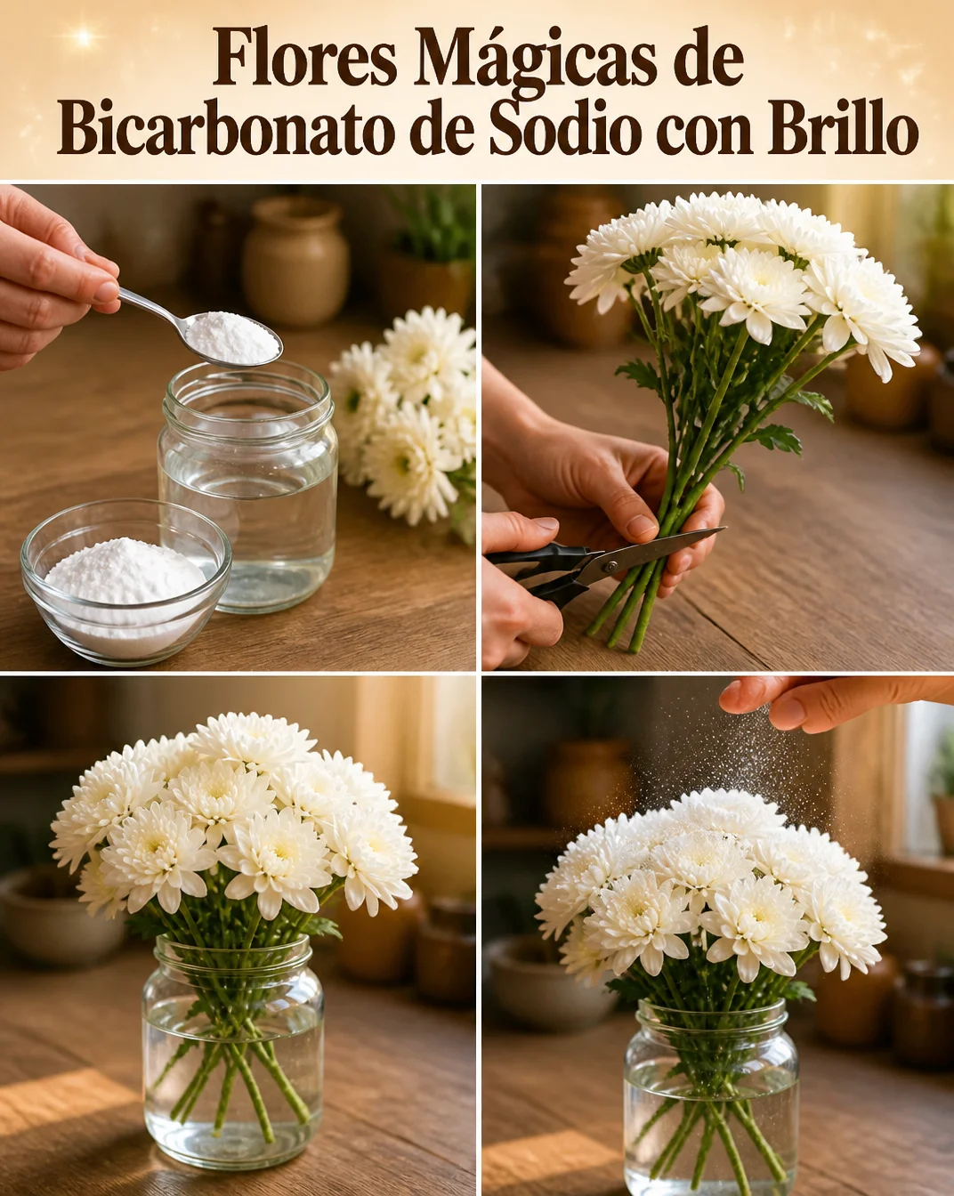 Flores Mágicas de Bicarbonato de Sodio con efecto brillante