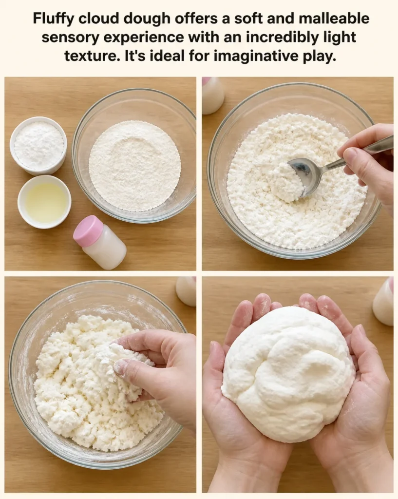 Children playing with fluffy cloud dough for a sensory experience.