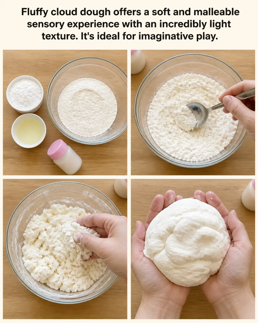 Children playing with fluffy cloud dough for a sensory experience.