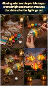 Glowing paint and simple fish shapes create bright underwater creatures…
