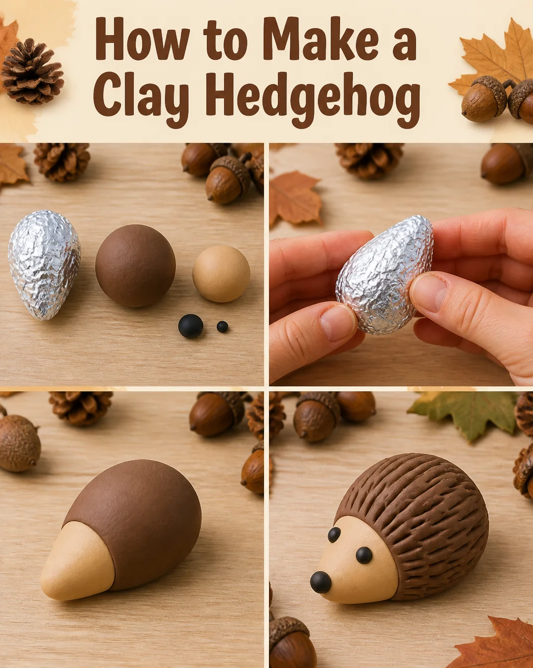 Handcrafted clay hedgehog model showcasing intricate details and texture.