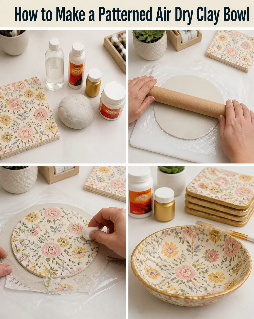 Patterned air dry clay bowl handmade with intricate designs