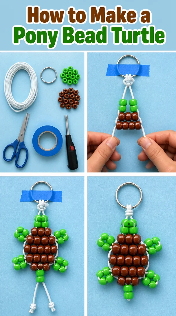 Colorful pony bead turtle craft tutorial