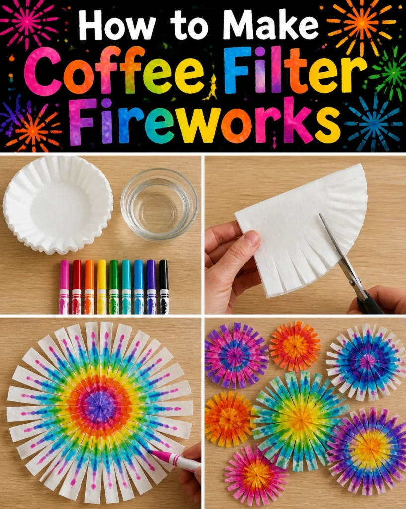 Colorful coffee filter fireworks crafts for kids