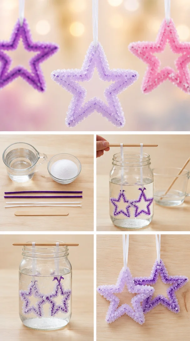 DIY project for making beautiful crystal stars for decorations