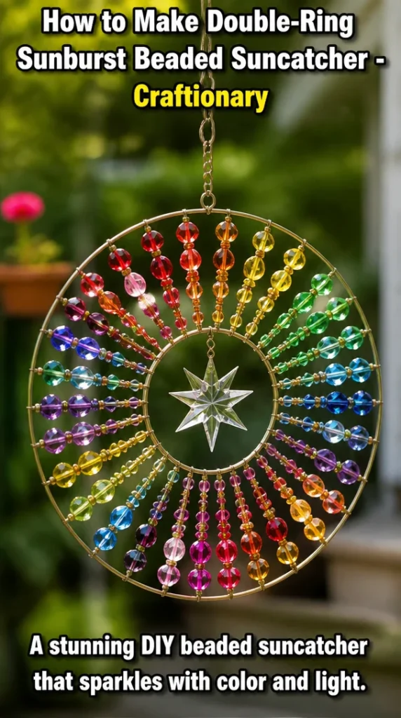 Handmade double-ring sunburst suncatcher with colorful beads