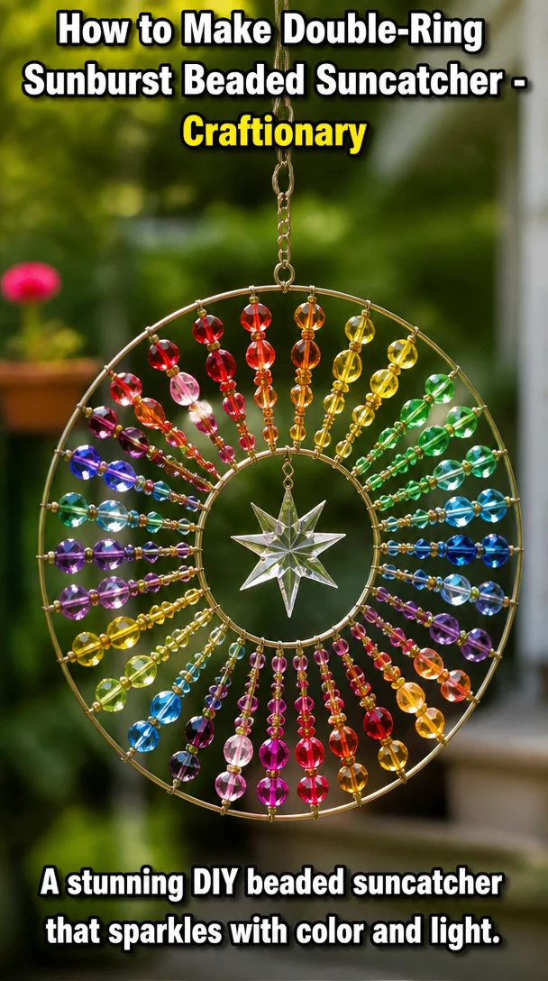 Handmade double-ring sunburst suncatcher with colorful beads