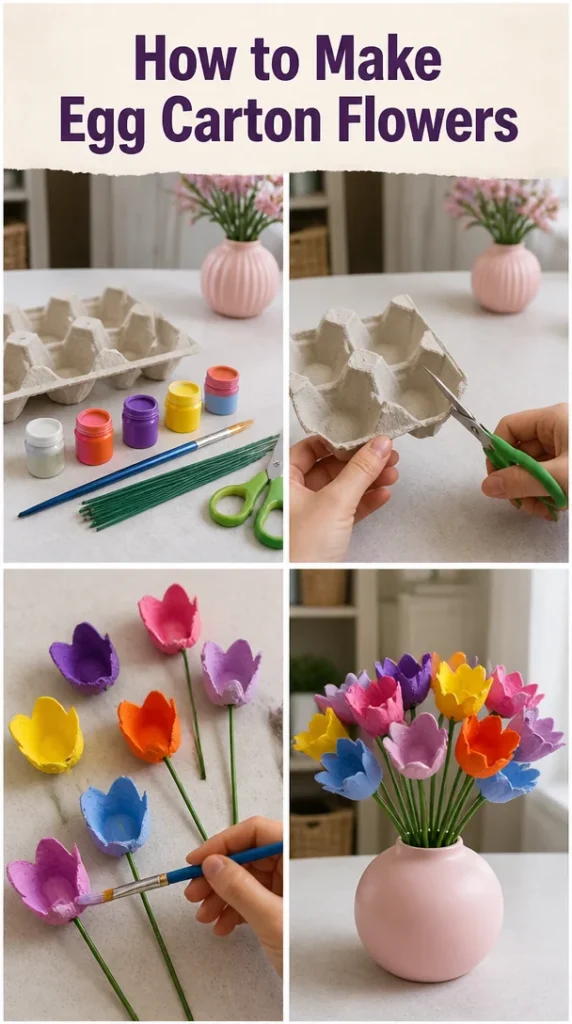 DIY egg carton flowers made from recycled materials for crafting projects