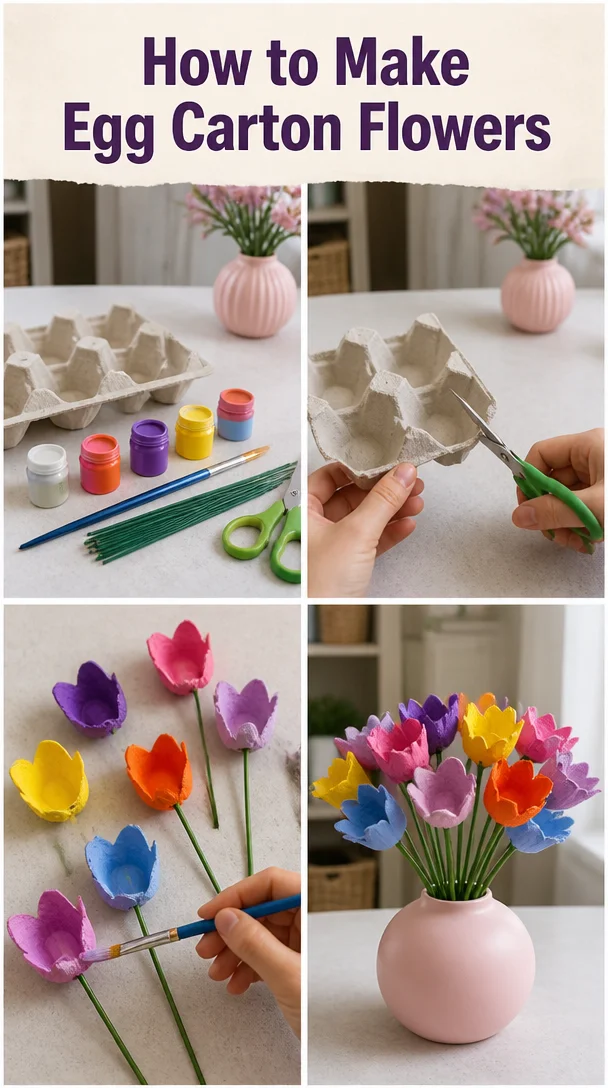 DIY egg carton flowers made from recycled materials for crafting projects
