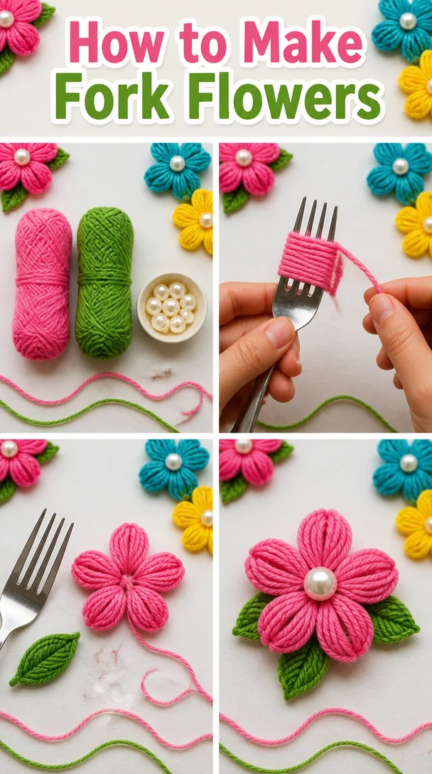 Colorful fork flowers created using crafting techniques.