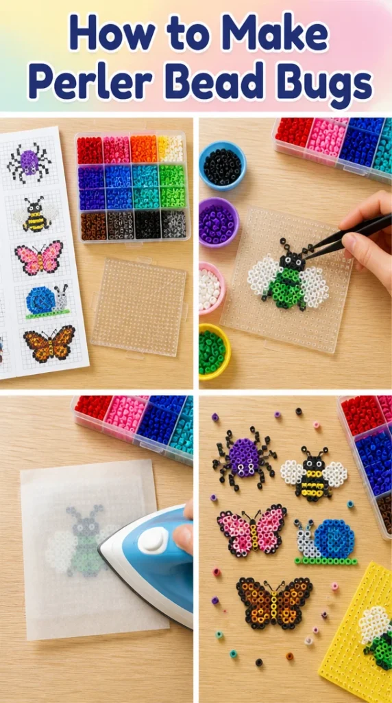 Colorful Perler bead bugs art project for kids