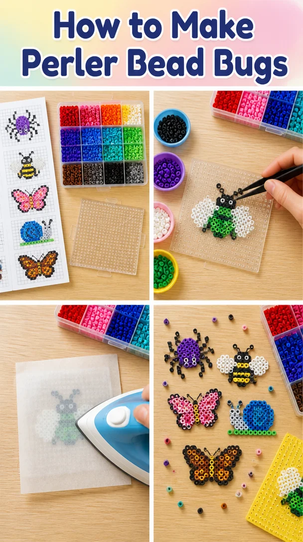 Colorful Perler bead bugs art project for kids
