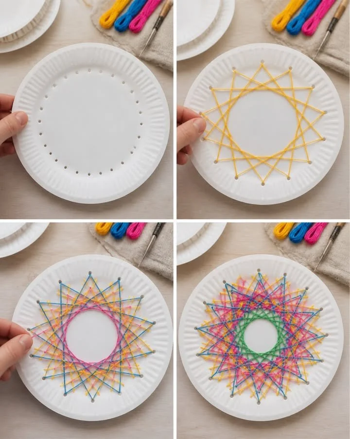 Las ruedas de arte en hilo crean patrones vibrantes en diseños geométricos que hipnotizan ✨ Un proyecto DIY creativo y gratificante. ¡Guarda este proyecto!