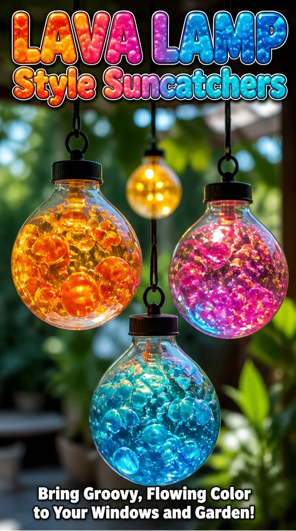 Lava lamp style suncatchers creating colorful reflections in sunlight.