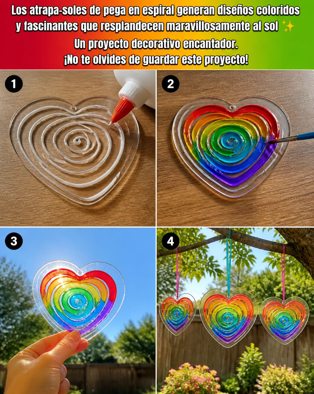 Atrapa-soles en espiral resplandeciendo bajo la luz del sol con colores vibrantes.