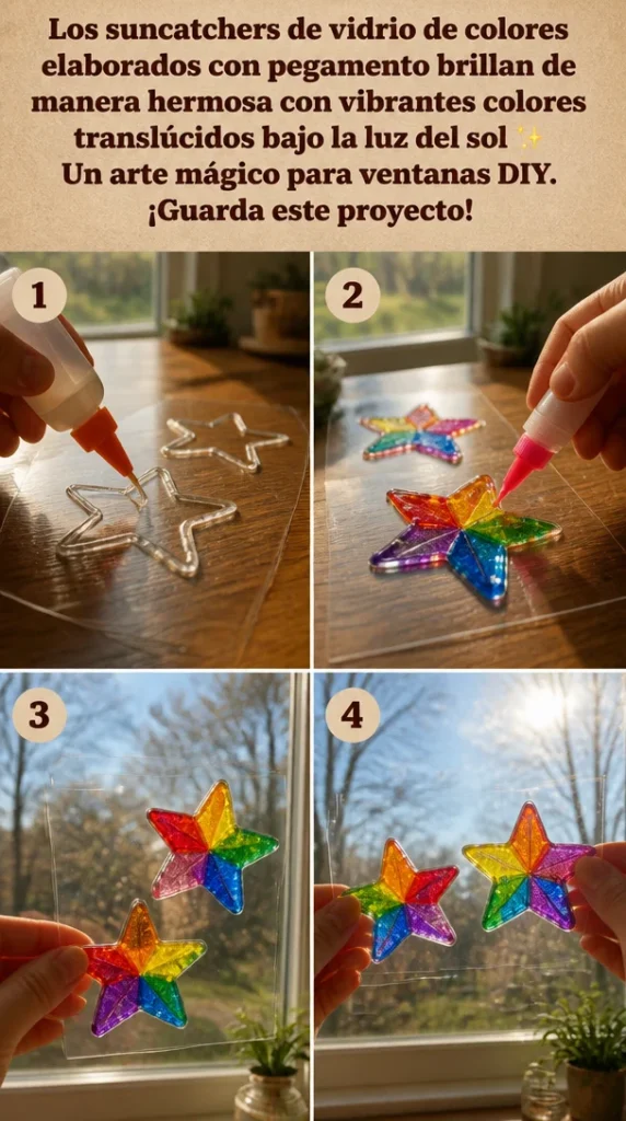 Suncatchers de vidrio de colores vibrantes brillando bajo la luz del sol