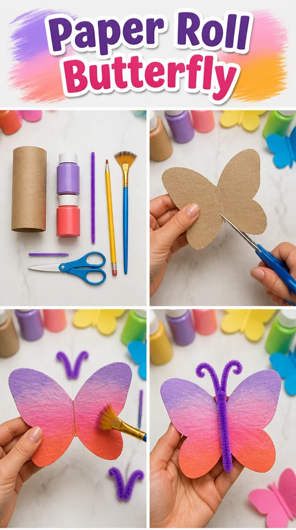 Colorful paper roll butterfly craft for kids and adults