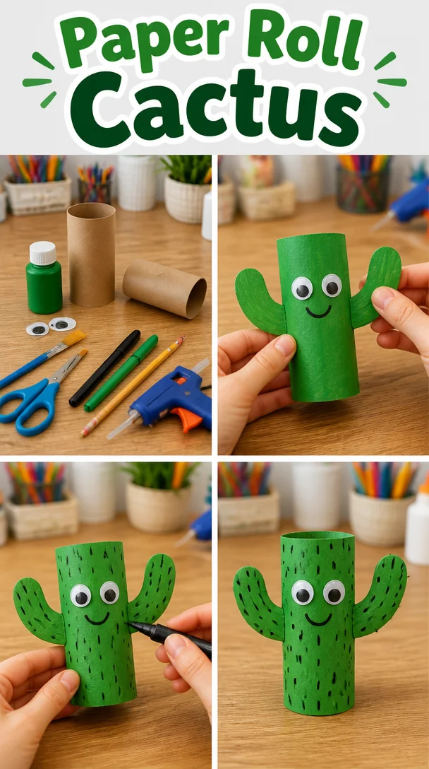 DIY Paper Roll Cactus craft project for kids and adults