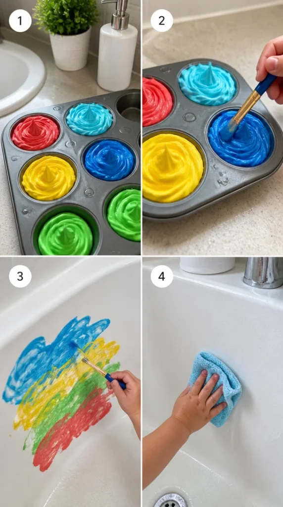 Aplicación de pintura de baño utilizando crema de afeitar para un acabado liso.