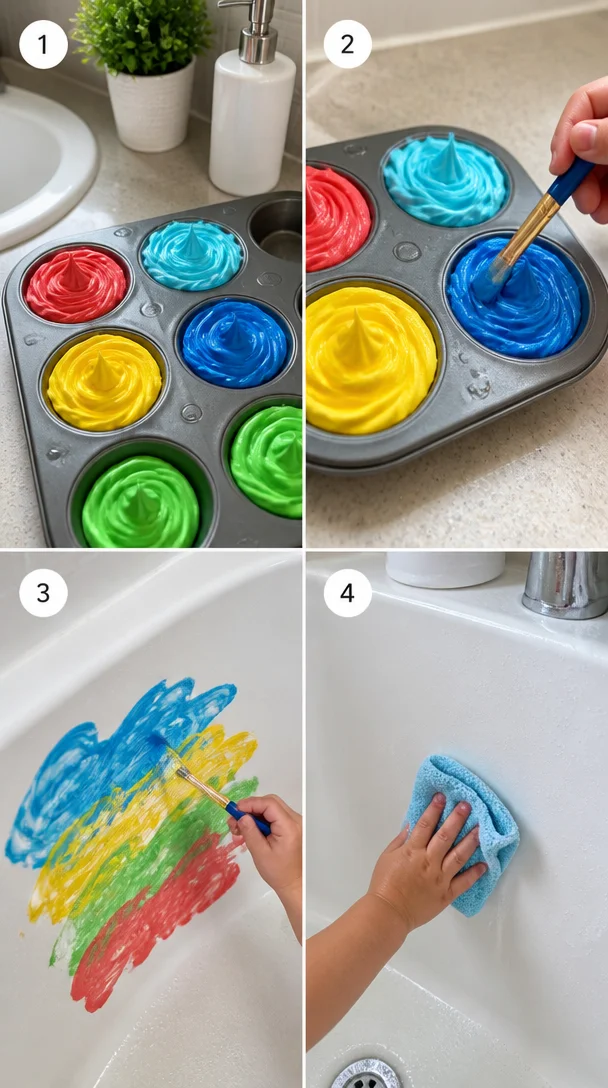 Aplicación de pintura de baño utilizando crema de afeitar para un acabado liso.