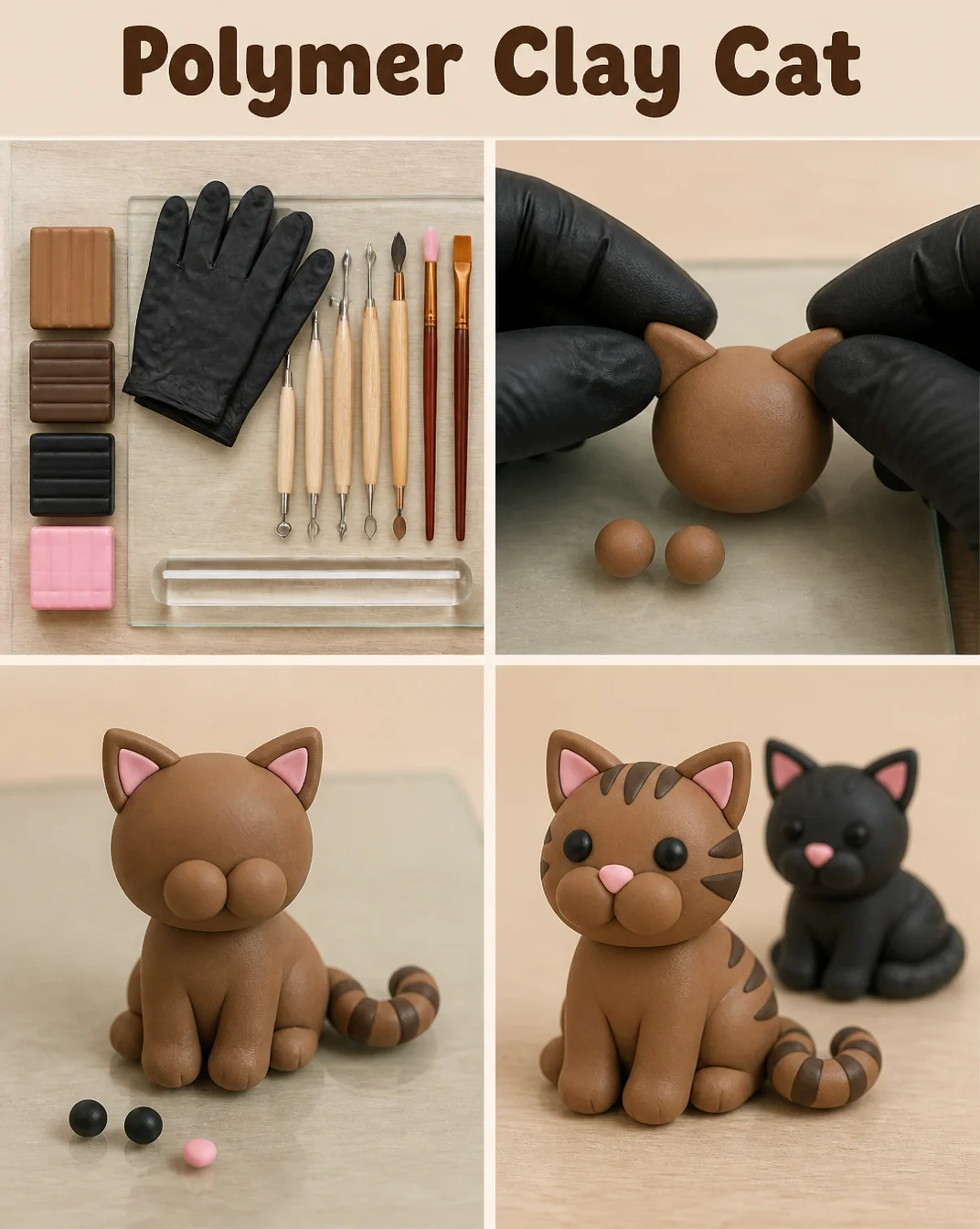 Cute Polymer Clay Cat handcrafted figurine in vibrant colors