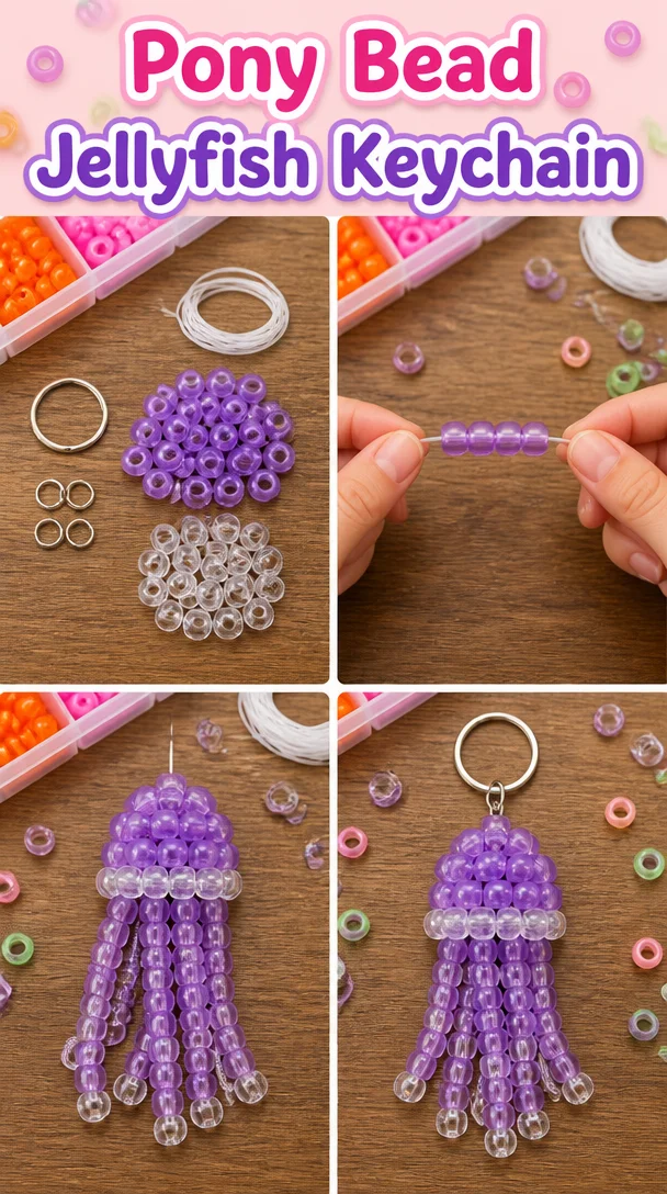 Colorful Pony Bead Jellyfish keychain craft project