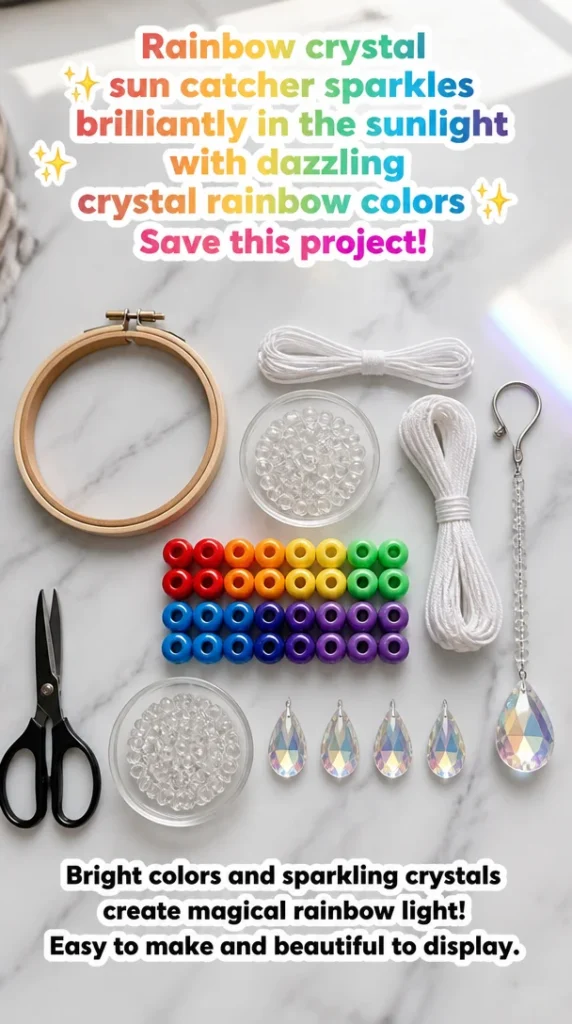 Rainbow crystal sun catcher reflecting vibrant colors in sunlight