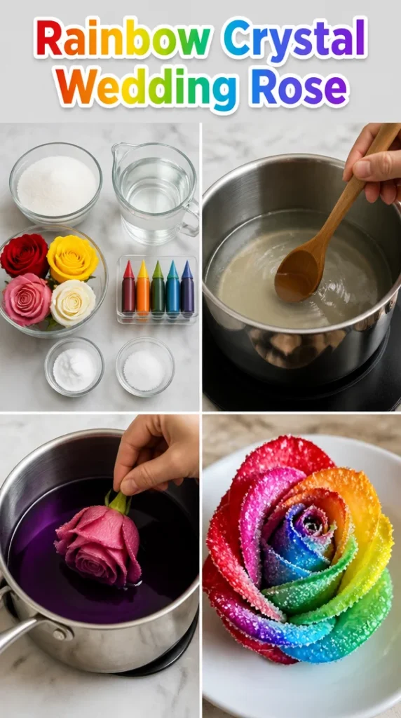 Beautiful rainbow crystal wedding rose for a colorful wedding decoration