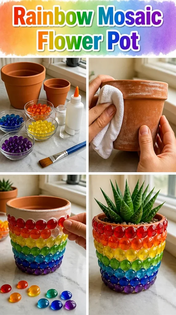 Colorful Rainbow Mosaic Flower Pot for vibrant gardening decor