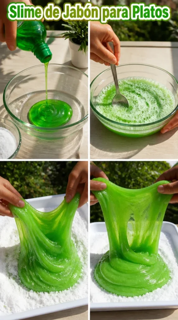 Slime de jabón para platos en un envase colorido
