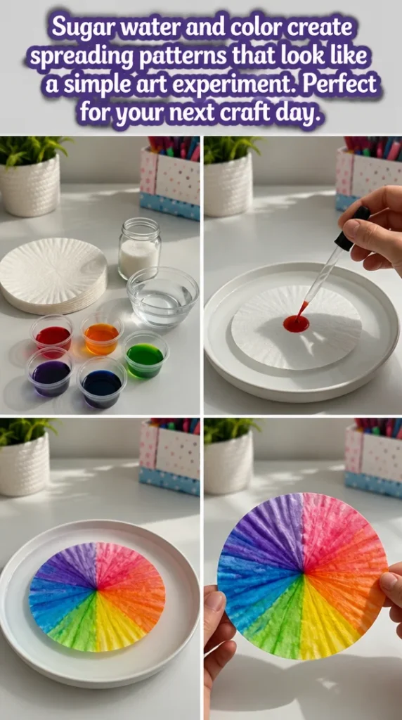 Colorful patterns created by sugar water in a creative art experiment.