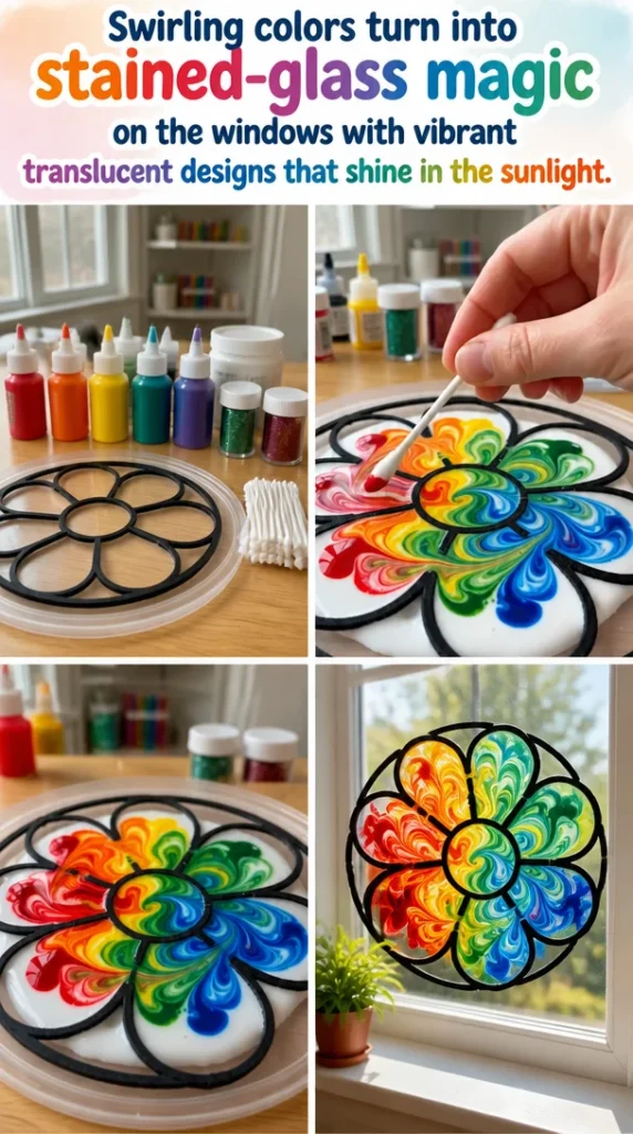 Vibrant stained-glass windows showcasing colorful magic in sunlight.