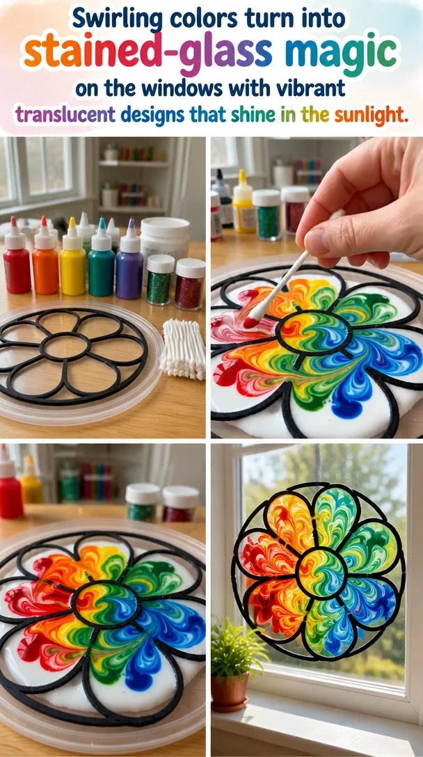 Vibrant stained-glass windows showcasing colorful magic in sunlight.
