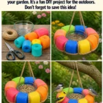 DIY pool noodle flower bird feeder enhancing garden charm and attracting birds