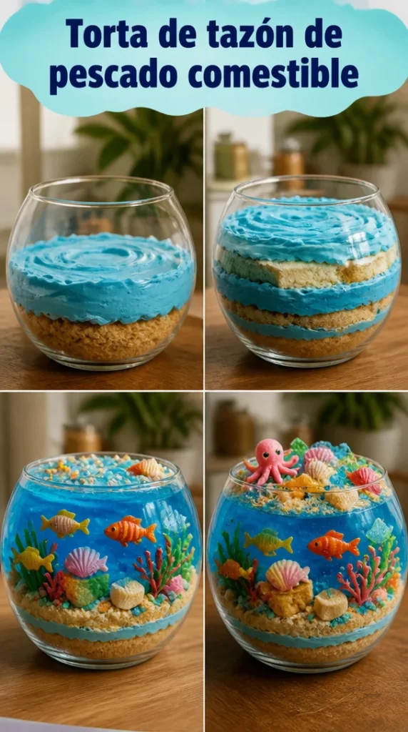 Torta de tazón de pescado comestible decorada y lista para servir