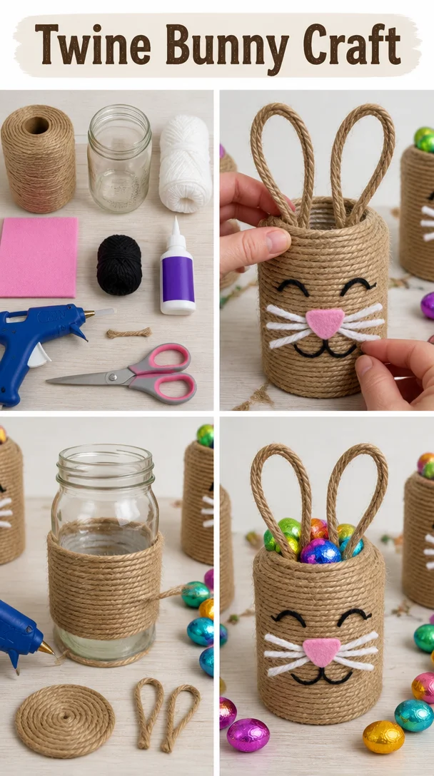 Handmade twine bunny craft for Easter decoration