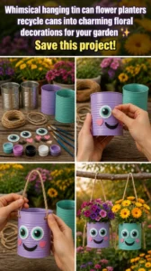 Whimsical hanging tin can flower planters recycle cans into charming&hellip;