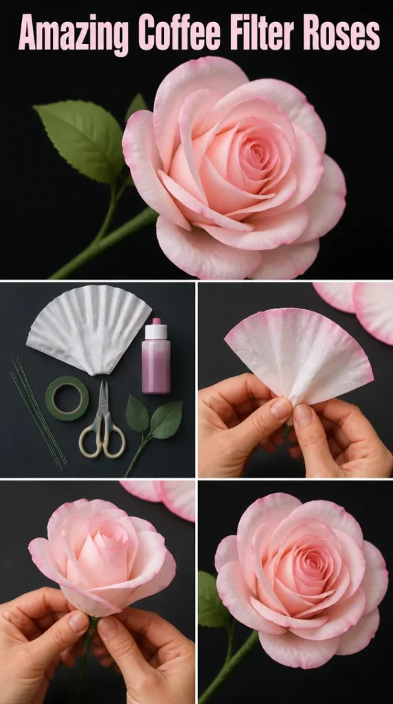 Beautiful DIY coffee filter roses created for decoration or gifts