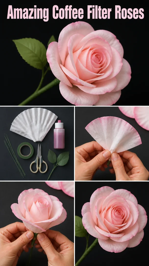 Beautiful DIY coffee filter roses created for decoration or gifts