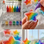 Clear glue, rainbow colors, and glitter create translucent star decorations&hellip;