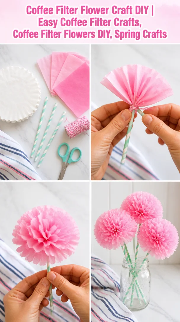 DIY coffee filter flower craft for easy spring decorations