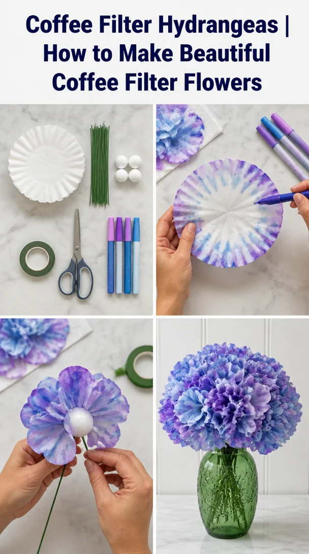Beautifully crafted coffee filter hydrangeas as decoration