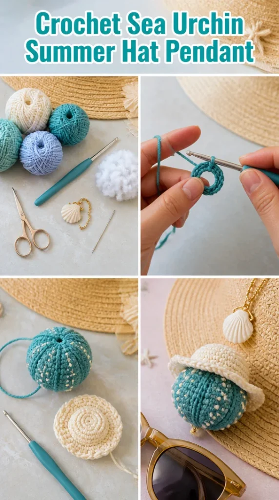 Crochet sea urchin summer hat pendant design showcasing intricate craftsmanship.